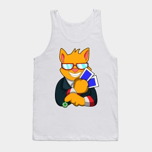 Cat at Poker with Cards & Poker chip Tank Top